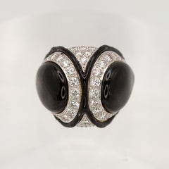 Vintage 18 Karat Yellow Gold Diamond Enamel Dome Cocktail Ring