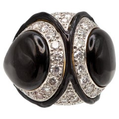 Vintage 18 Karat Yellow Gold Diamond Enamel Dome Cocktail Ring