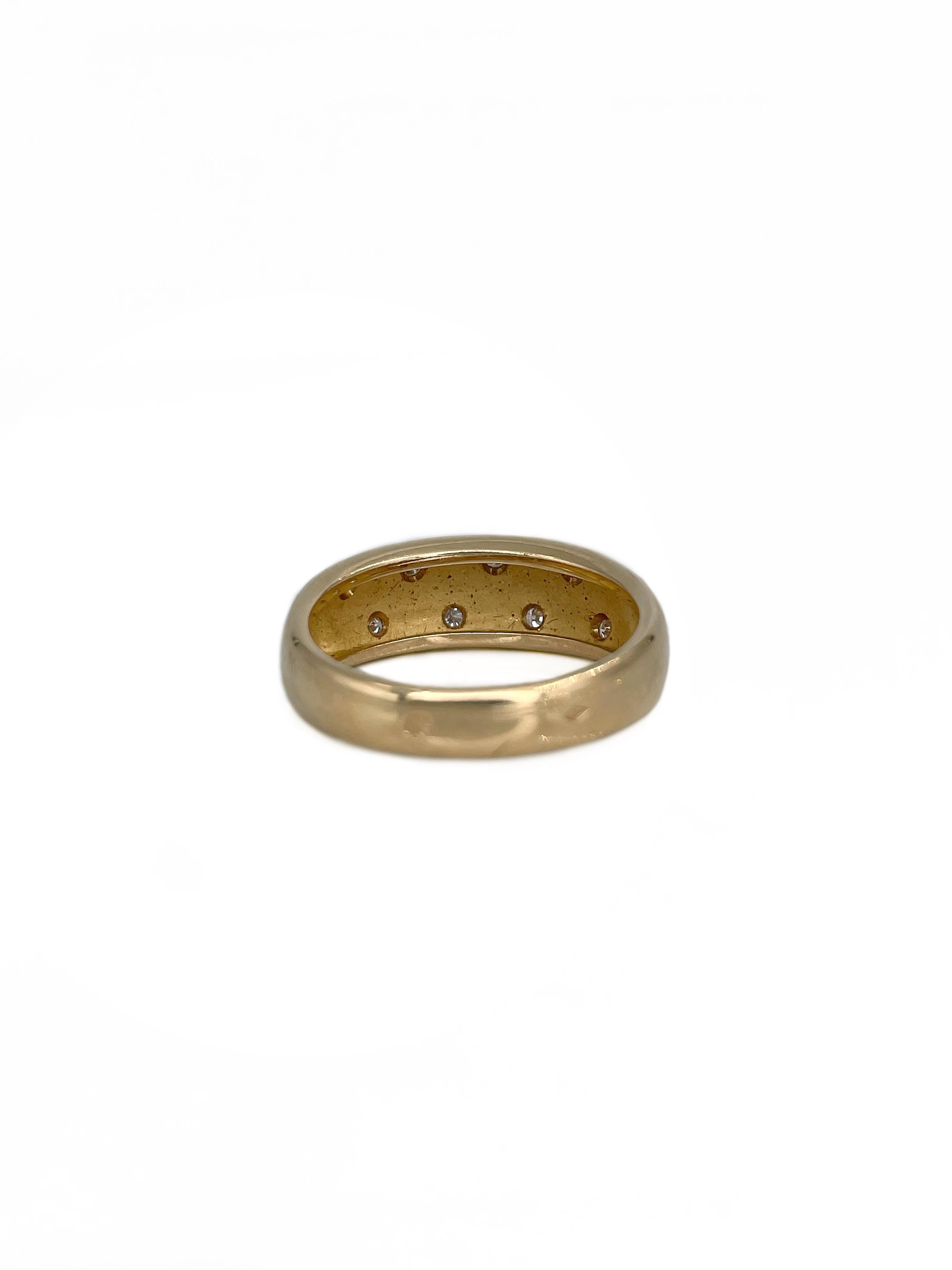 Vintage 18 Karat Yellow Gold 0.12 Carat Diamond Green Enamel Band Ring In Good Condition In Vilnius, Vilniaus apskr.