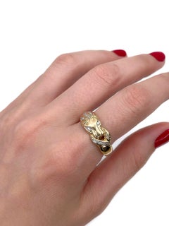 Vintage 18 Karat Yellow Gold TW 0.07 Carat Diamond Panther Band Ring