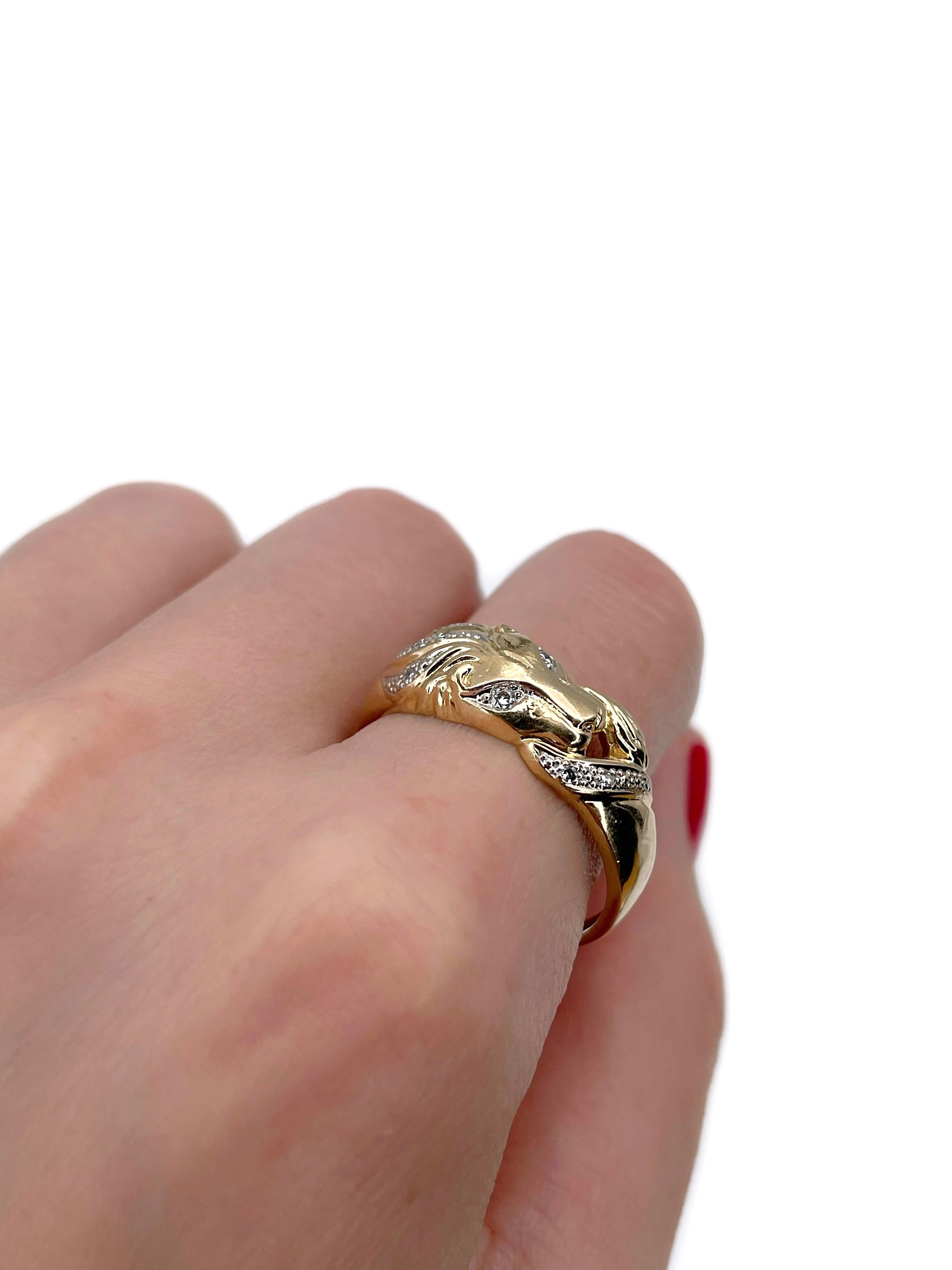 Modern Vintage 18 Karat Yellow Gold TW 0.07 Carat Diamond Panther Band Ring