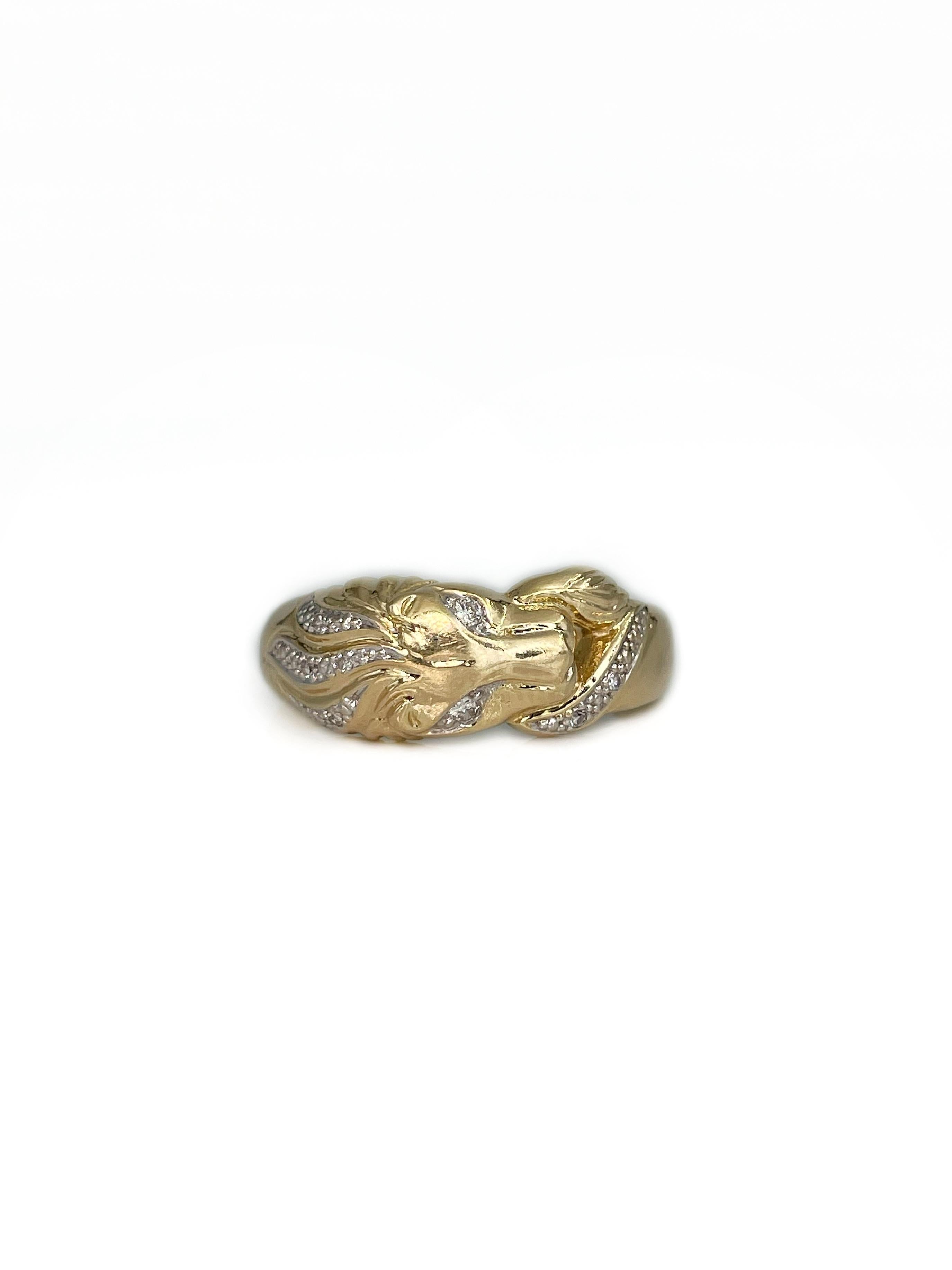 Round Cut Vintage 18 Karat Yellow Gold TW 0.07 Carat Diamond Panther Band Ring
