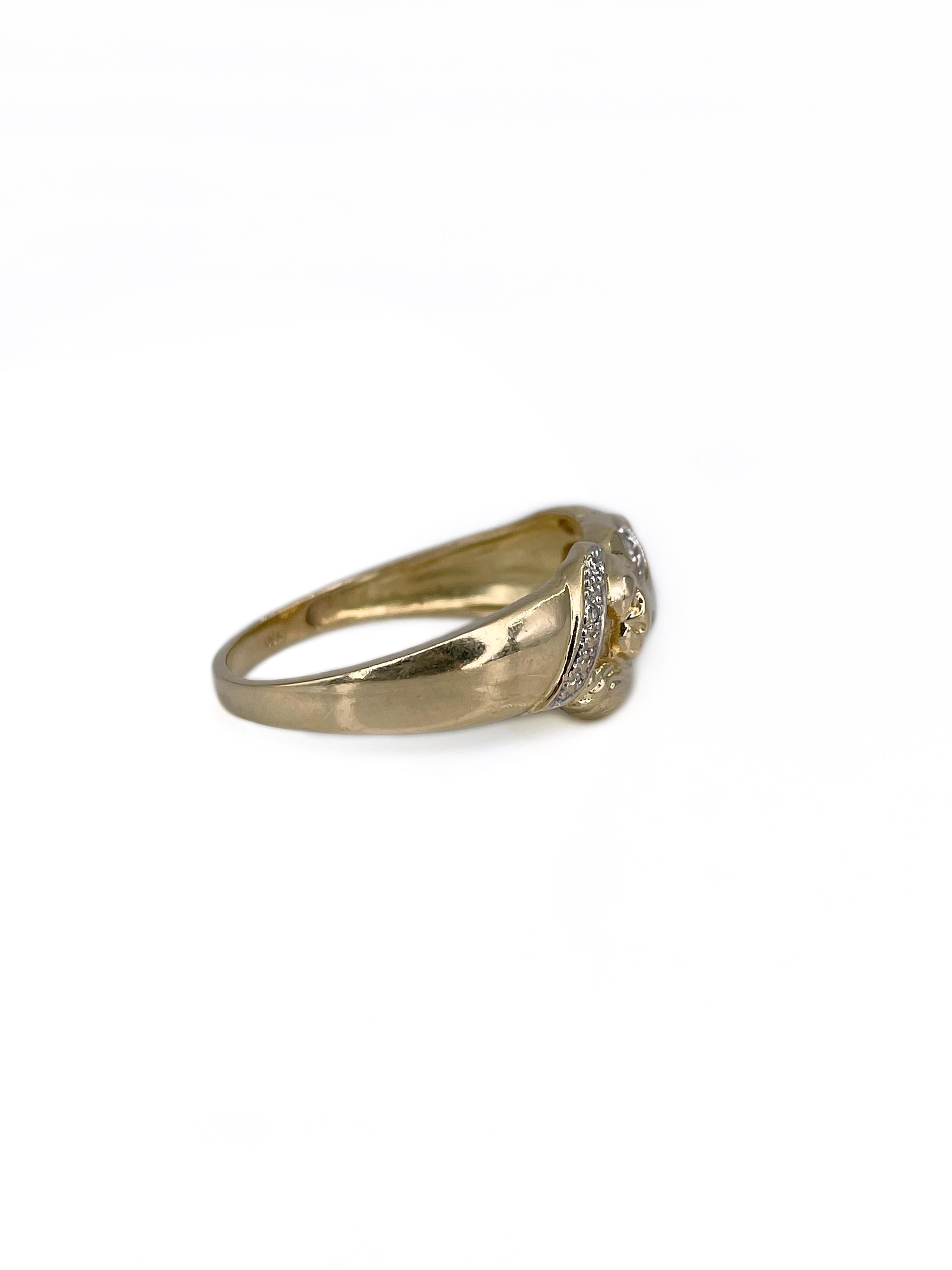 Vintage 18 Karat Yellow Gold TW 0.07 Carat Diamond Panther Band Ring In Good Condition In Vilnius, Vilniaus apskr.