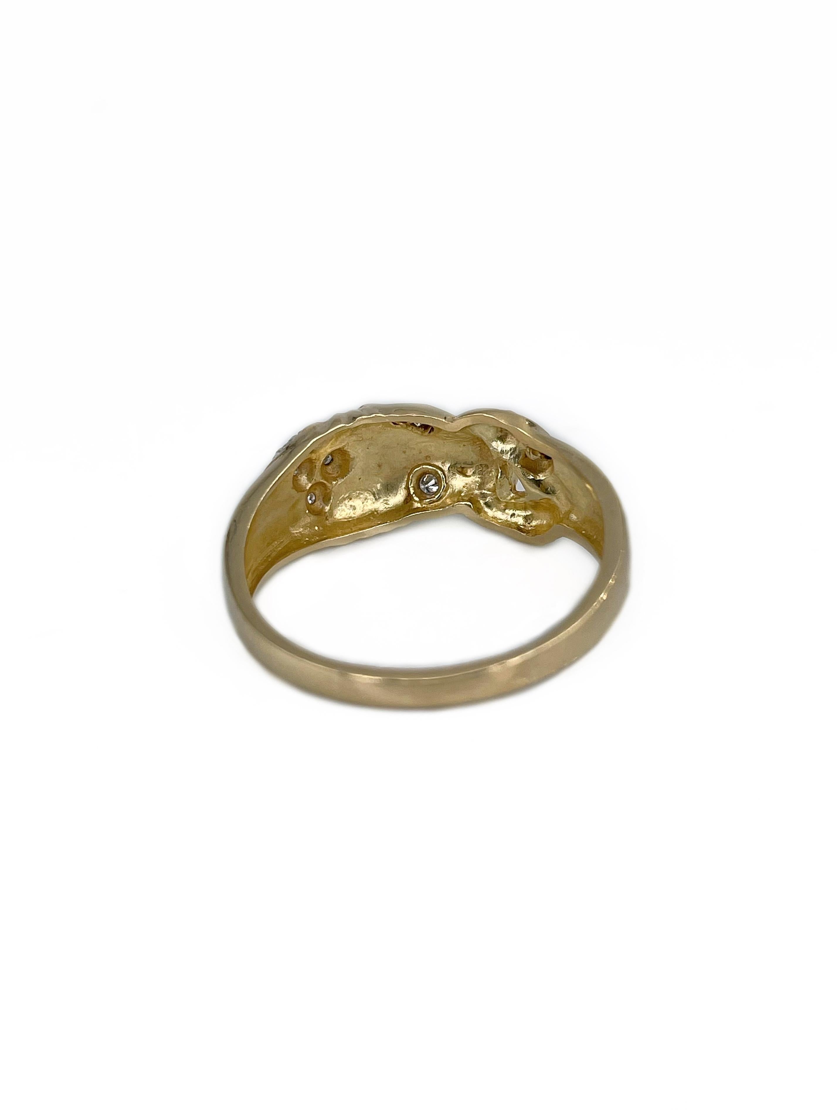 Women's or Men's Vintage 18 Karat Yellow Gold TW 0.07 Carat Diamond Panther Band Ring