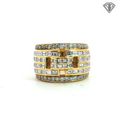 Vintage 18 Karat Yellow Gold Diamond Wide Band Ring, Approximately 3.00 Carats