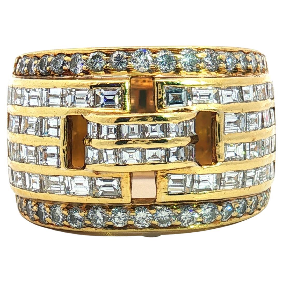 Vintage 18 Karat Yellow Gold Diamond Wide Band Ring, Approximately 3.00 Carats
