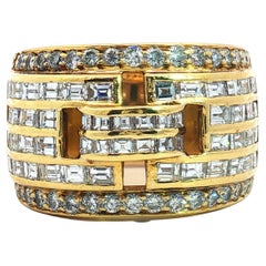 Vintage 18 Karat Yellow Gold Diamond Wide Band Ring, Approximately 3.00 Carats
