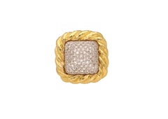 Vintage 18 Karat Yellow Gold Diamonds Square Hammered Cocktail Ring