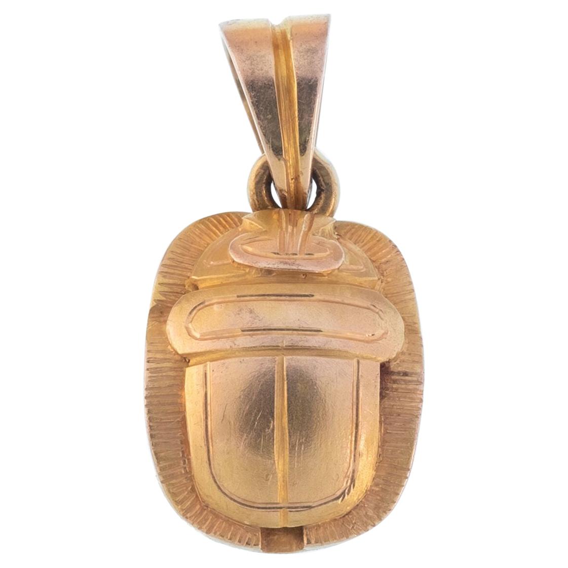 Ancient Egyptian Carved Scarab Gold Pendant Necklace For Sale at 1stdibs