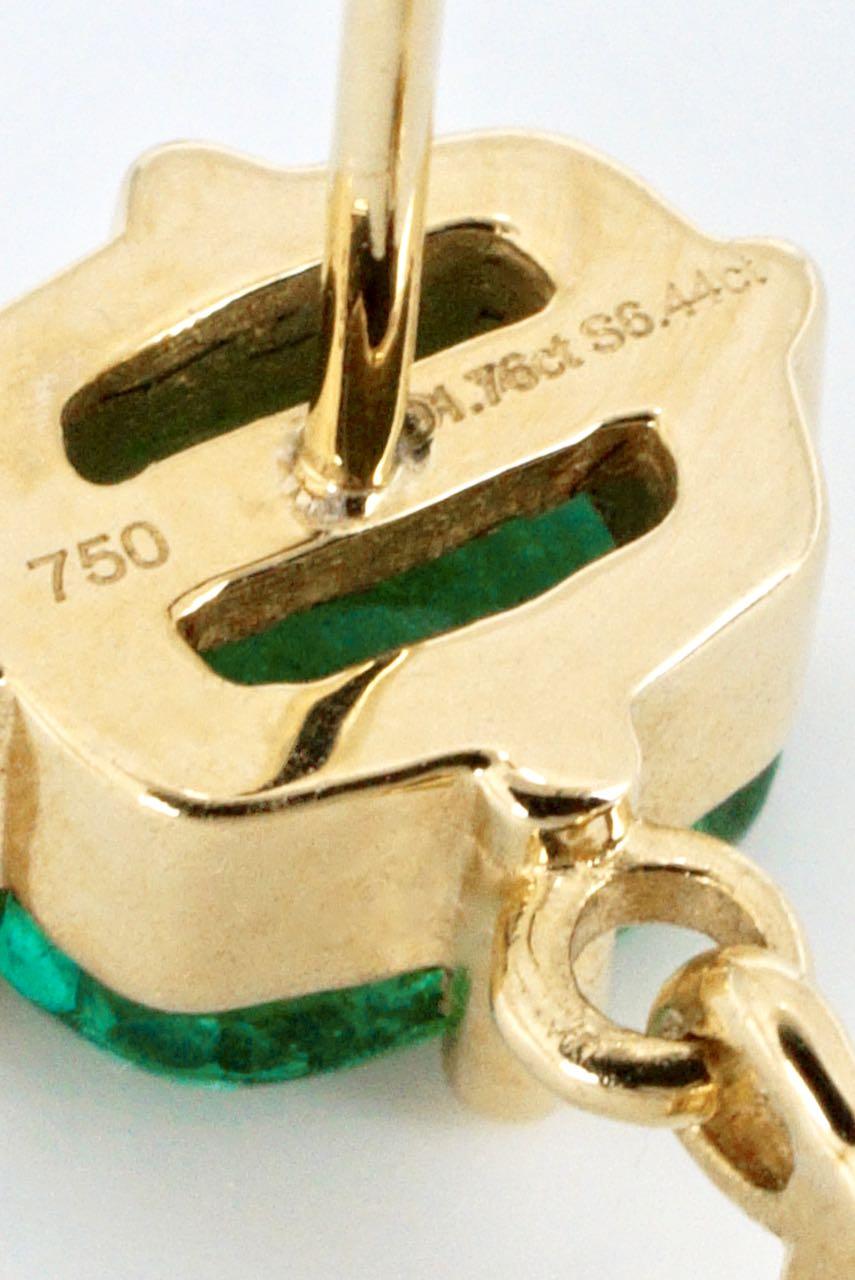 Romantic Vintage 18 Karat Yellow Gold Emerald and Diamond Drop Earrings