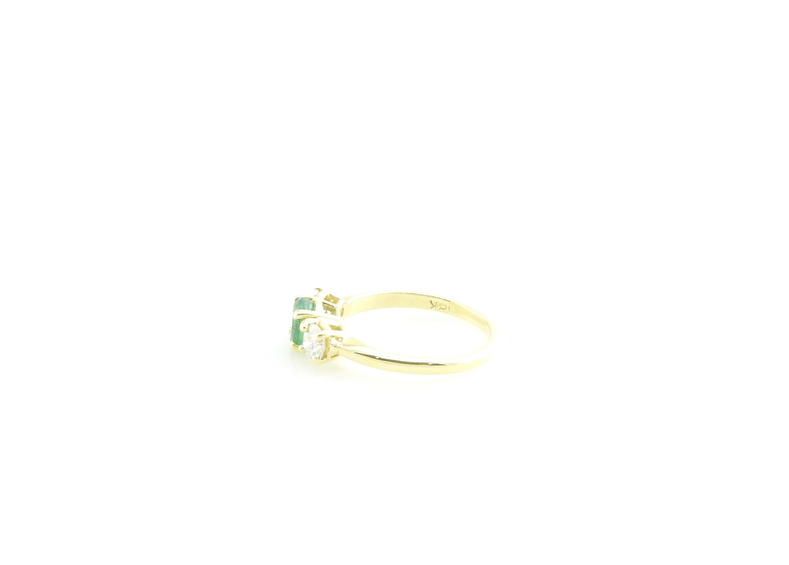 Emerald Cut Vintage 18 Karat Yellow Gold Emerald and Diamond Ring