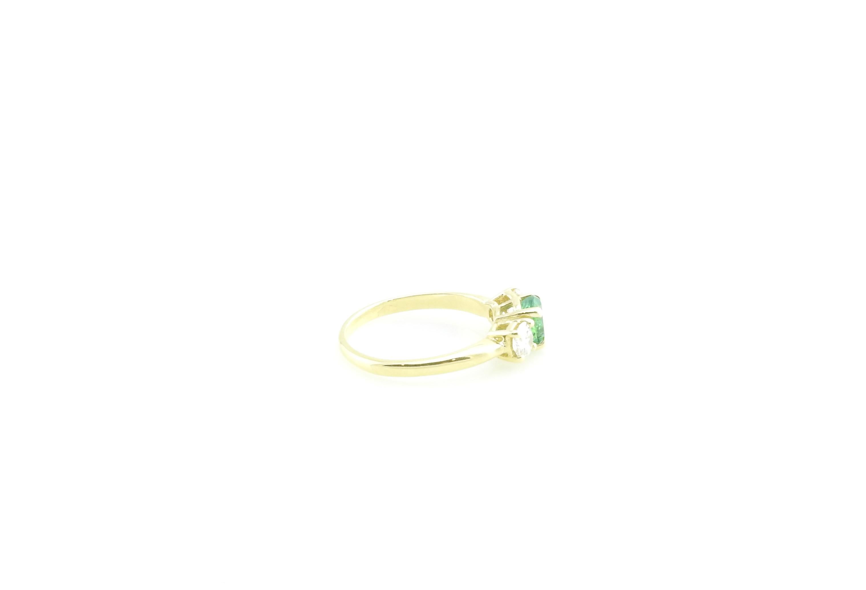 Women's Vintage 18 Karat Yellow Gold Emerald and Diamond Ring