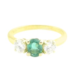 Vintage 18 Karat Yellow Gold Emerald and Diamond Ring