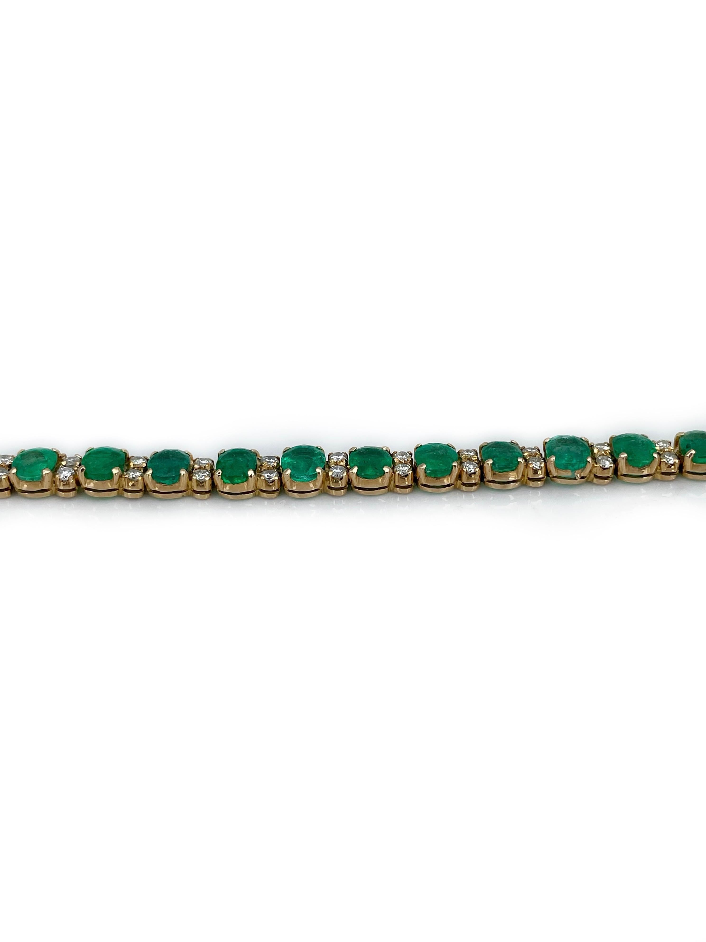Vintage 18 Karat Gold 5.80 Carat Emerald 0.45 Carat Diamond Tennis Bracelet 1