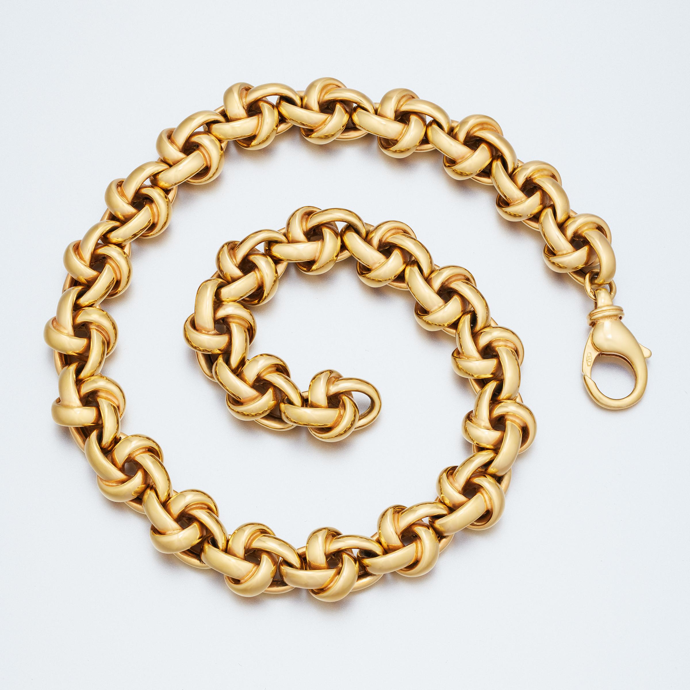 Vintage 18 Karat Yellow Gold Fancy Link Sculptural Necklace / Bracelet In Excellent Condition For Sale In Dallas, TX