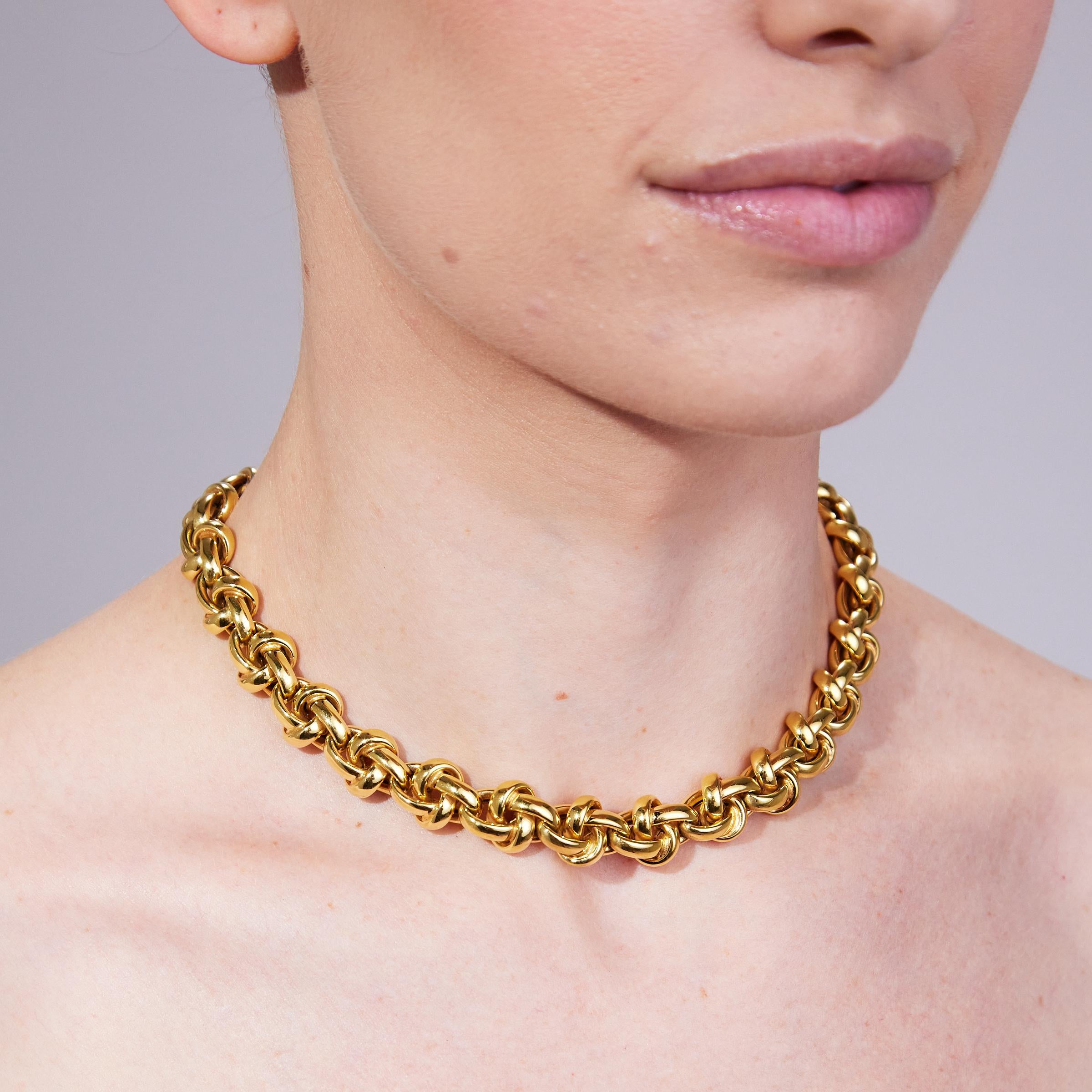 Vintage 18 Karat Yellow Gold Fancy Link Sculptural Necklace / Bracelet For Sale 1