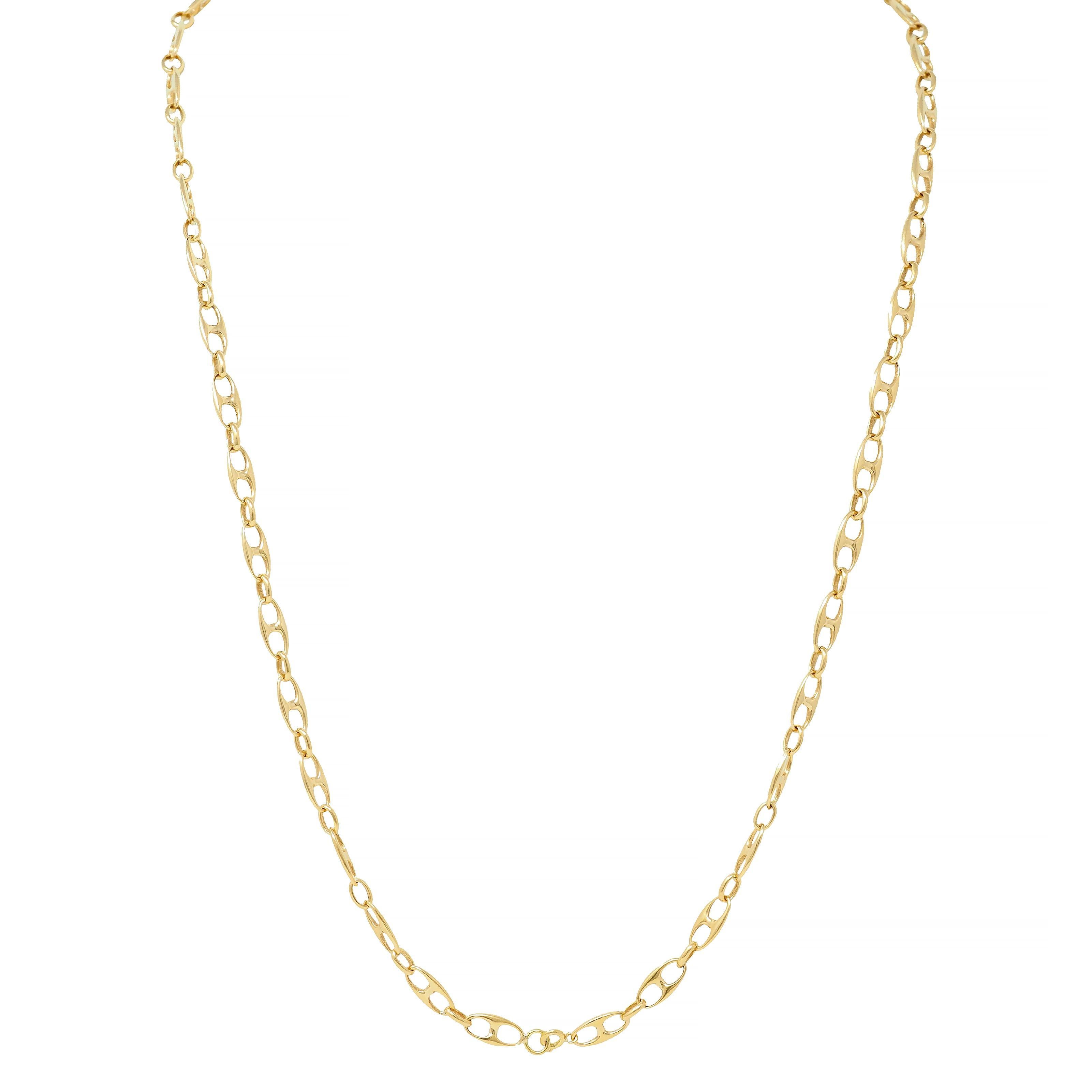 Vintage 18 Karat Yellow Gold Fancy Mariner Link Chain Necklace For Sale 1