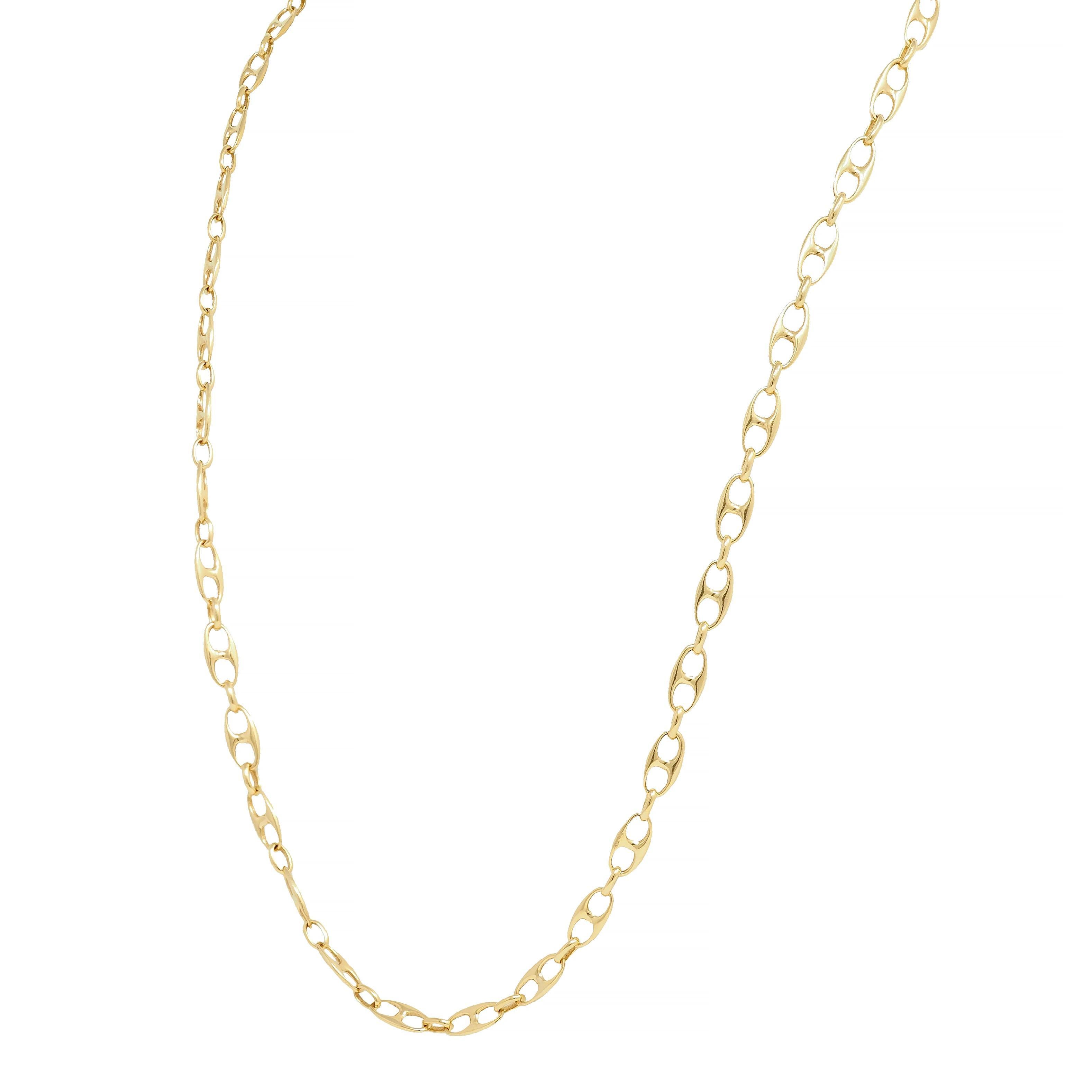 Vintage 18 Karat Yellow Gold Fancy Mariner Link Chain Necklace For Sale 2