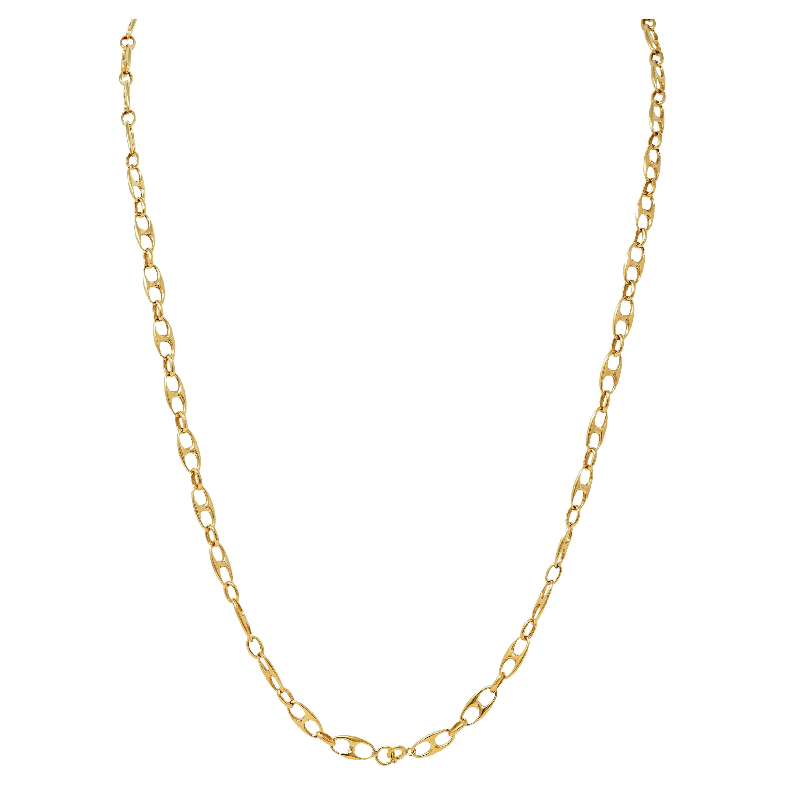 Vintage 18 Karat Yellow Gold Fancy Mariner Link Chain Necklace For Sale