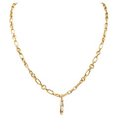 Retro 18 Karat Yellow Gold Fancy Paperclip Link Chain Necklace