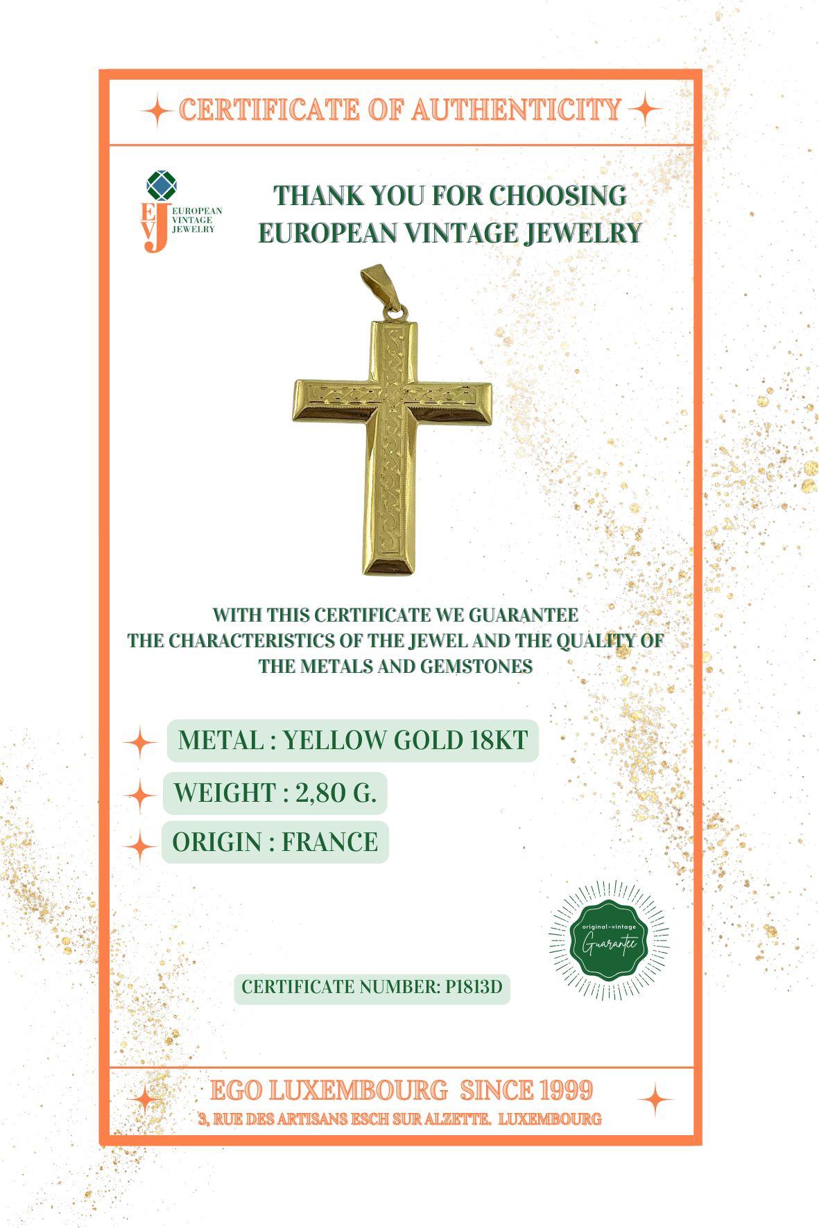 Französisches Kreuz aus 18 Karat Gelbgold im Vintage-Stil im Angebot 5