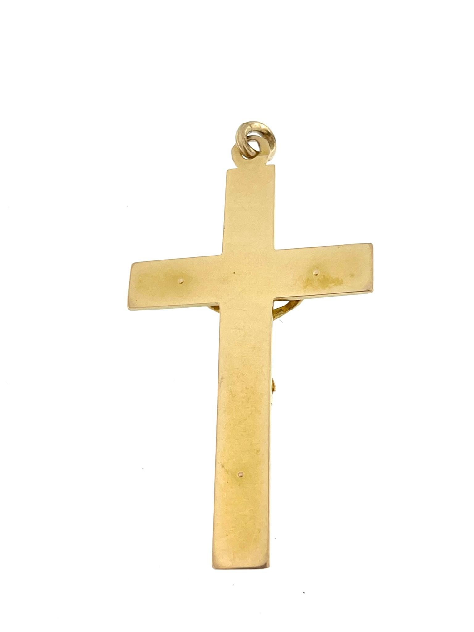 Artisan Vintage 18 karat Yellow Gold French Crucifix For Sale