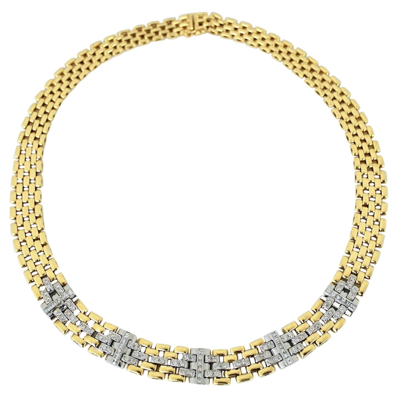 Vintage 18 Karat Yellow Gold Graduated Diamond Gate Link Necklace Collier
