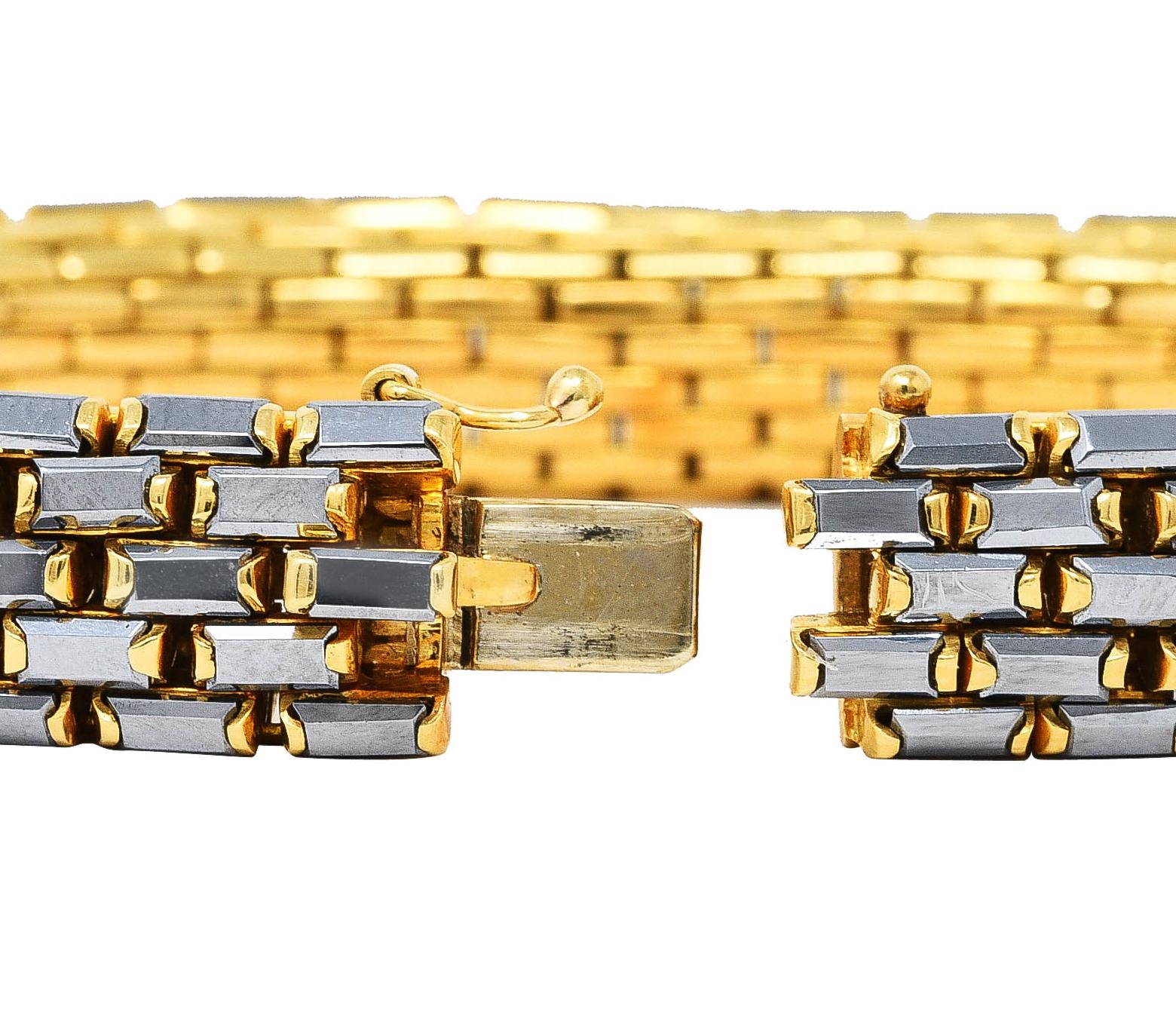 Women's or Men's Vintage 18 Karat Yellow Gold Hematite Panther Link Vintage Bracelet