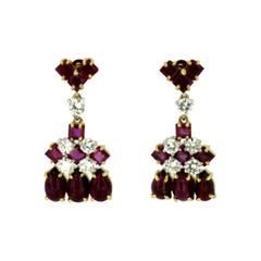 Vintage 18 Karat Yellow Gold Ladies Stud Earrings with Rubies and Diamonds 1990s