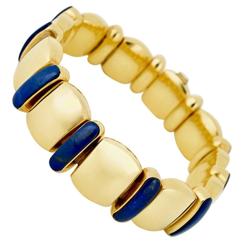 Vintage 18 Karat Yellow Gold Lapis Lazuli Bracelet 58 Grams im Angebot