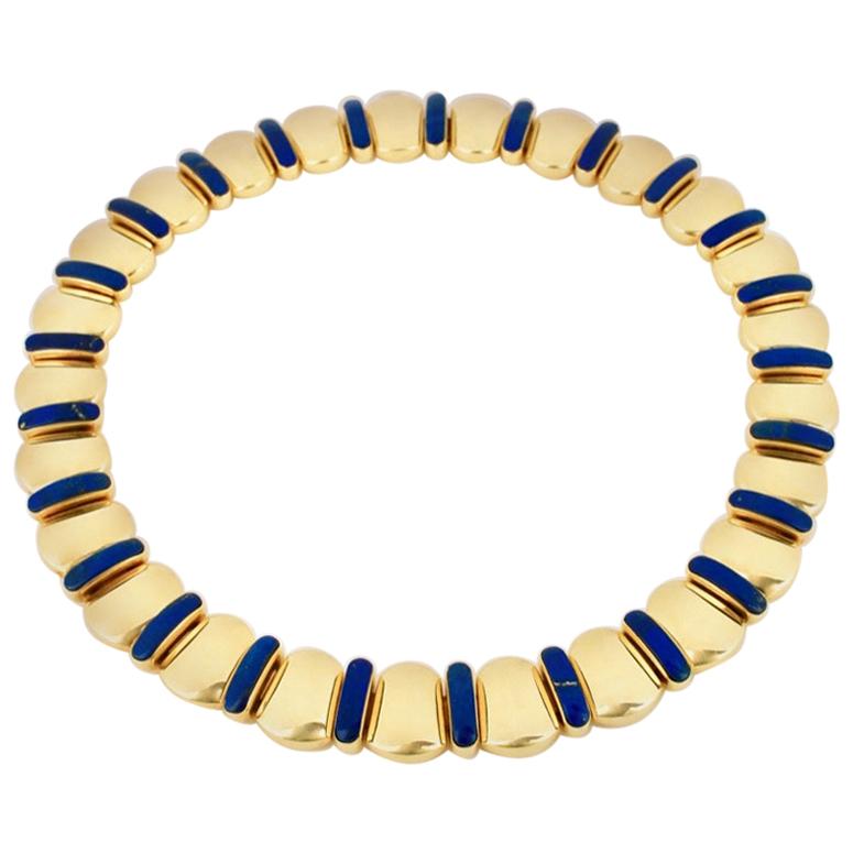 Vintage 18 Karat Yellow Gold Lapis Lazuli Collar Collier Necklace 121 Grams For Sale
