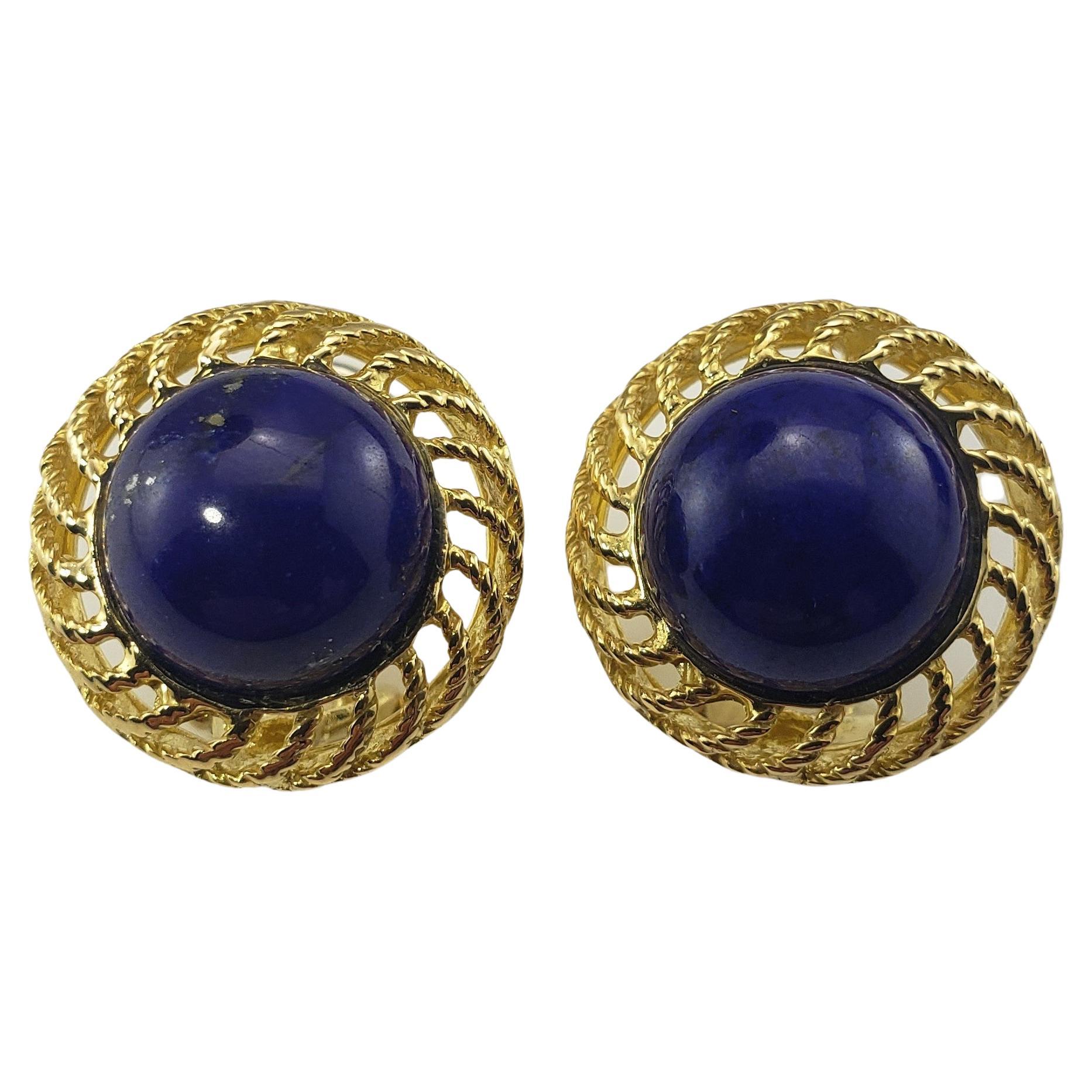 Center drill Lapis Lazuli Earrings 8g-C495 Vintage Carved Lapis Lazuli Round Earrings Pair 14mm