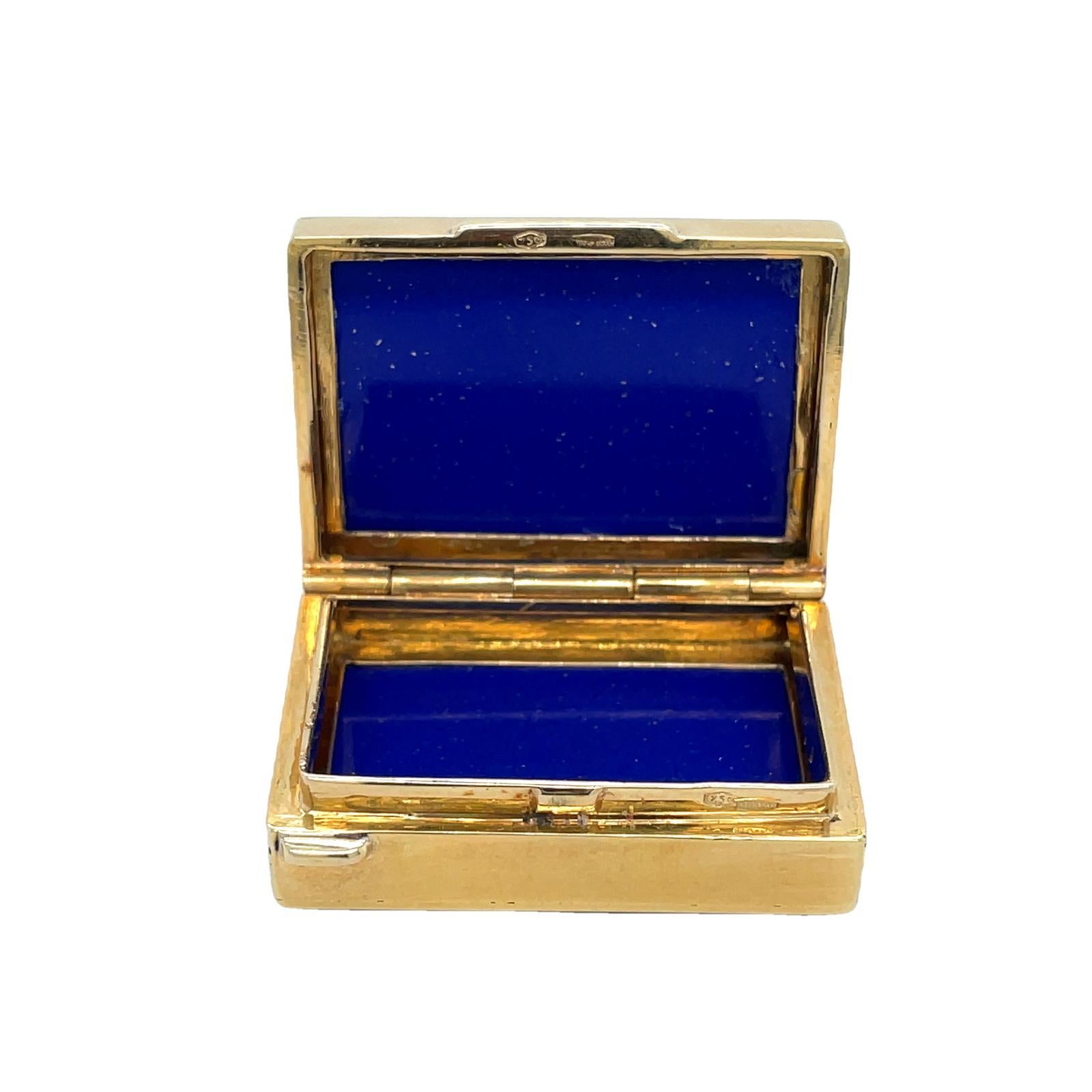 Boîte à pilules vintage en or jaune 18 carats et lapis-lazuli Bon état - En vente à London, GB