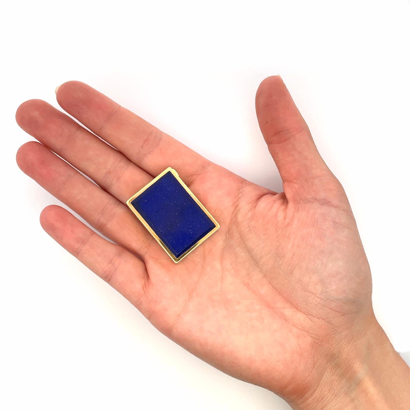 Taille cabochon Boîte à pilules vintage en or jaune 18 carats et lapis-lazuli en vente
