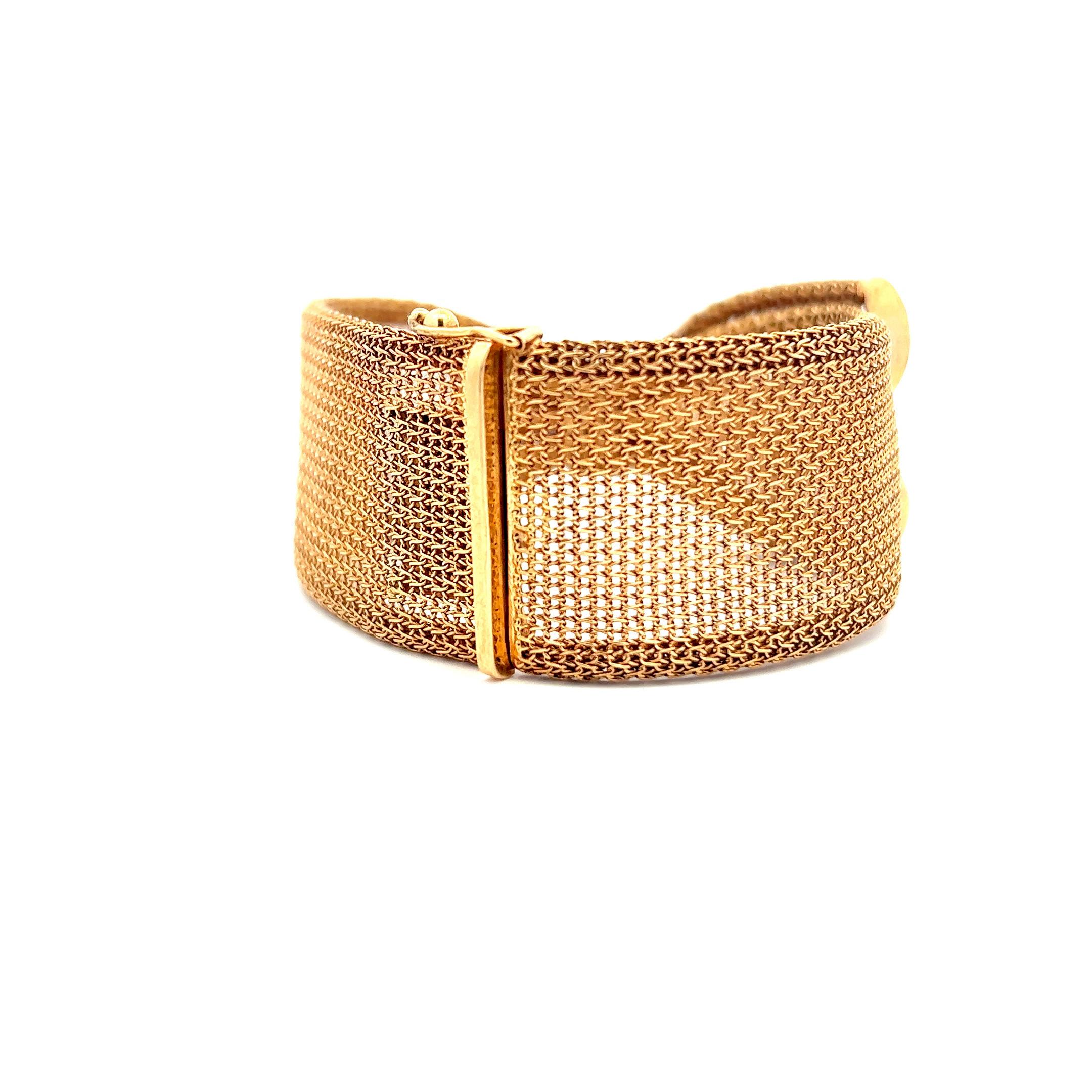 Retro Vintage 18 Karat Yellow Gold Mesh Bow Bracelet