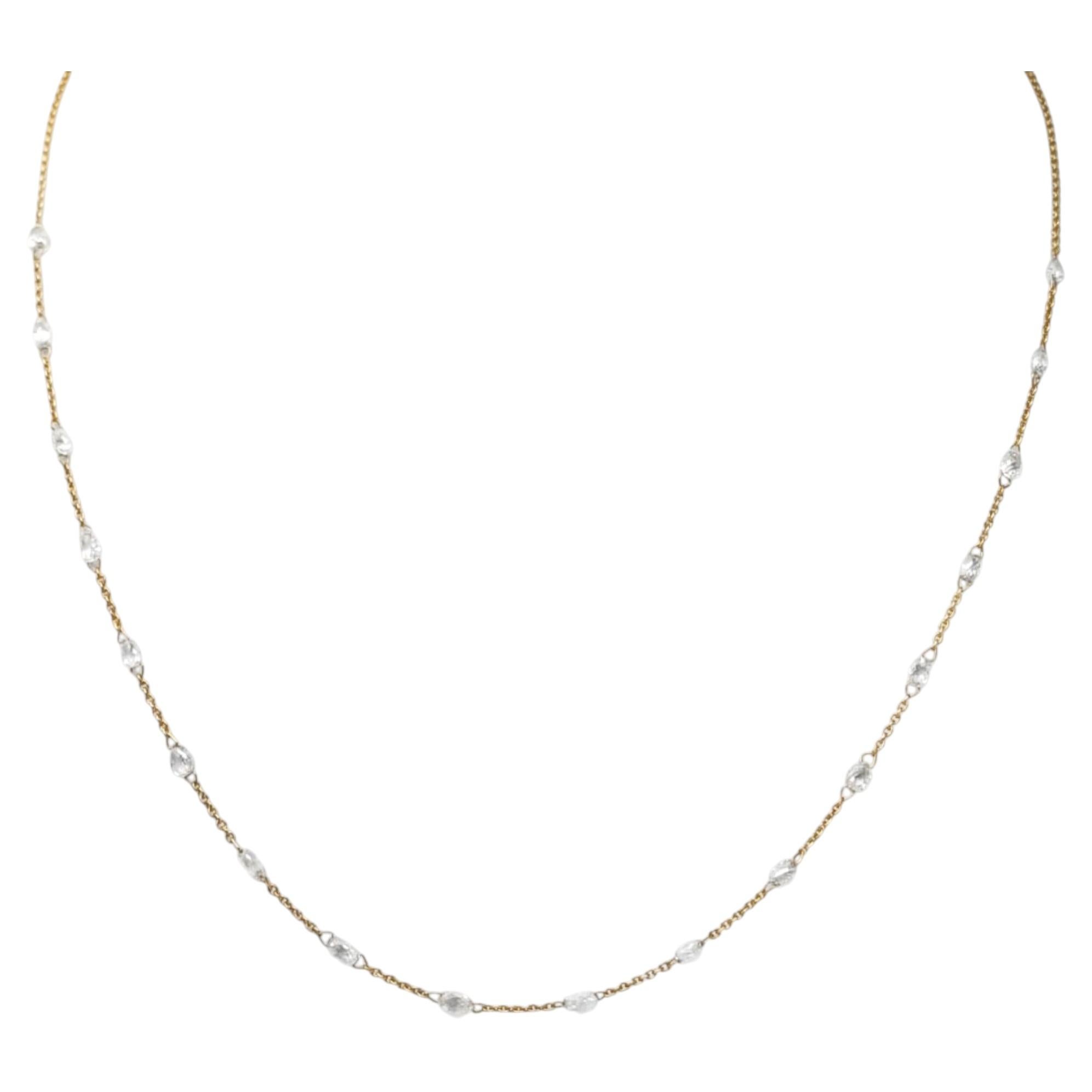 Collar vintage de 18,25" con un diamante blanco natural (2,84 ct) en oro amarillo de 18 quilates