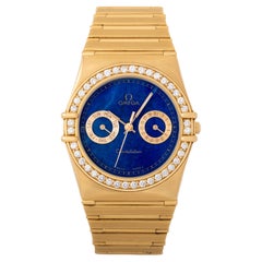 Vintage 18 Karat Yellow Gold Omega Constellation 34mm Lapis Dial Diamond Bezel