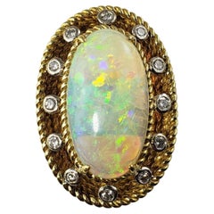 18 Karat Yellow Gold Opal and Diamond Ring Size 7