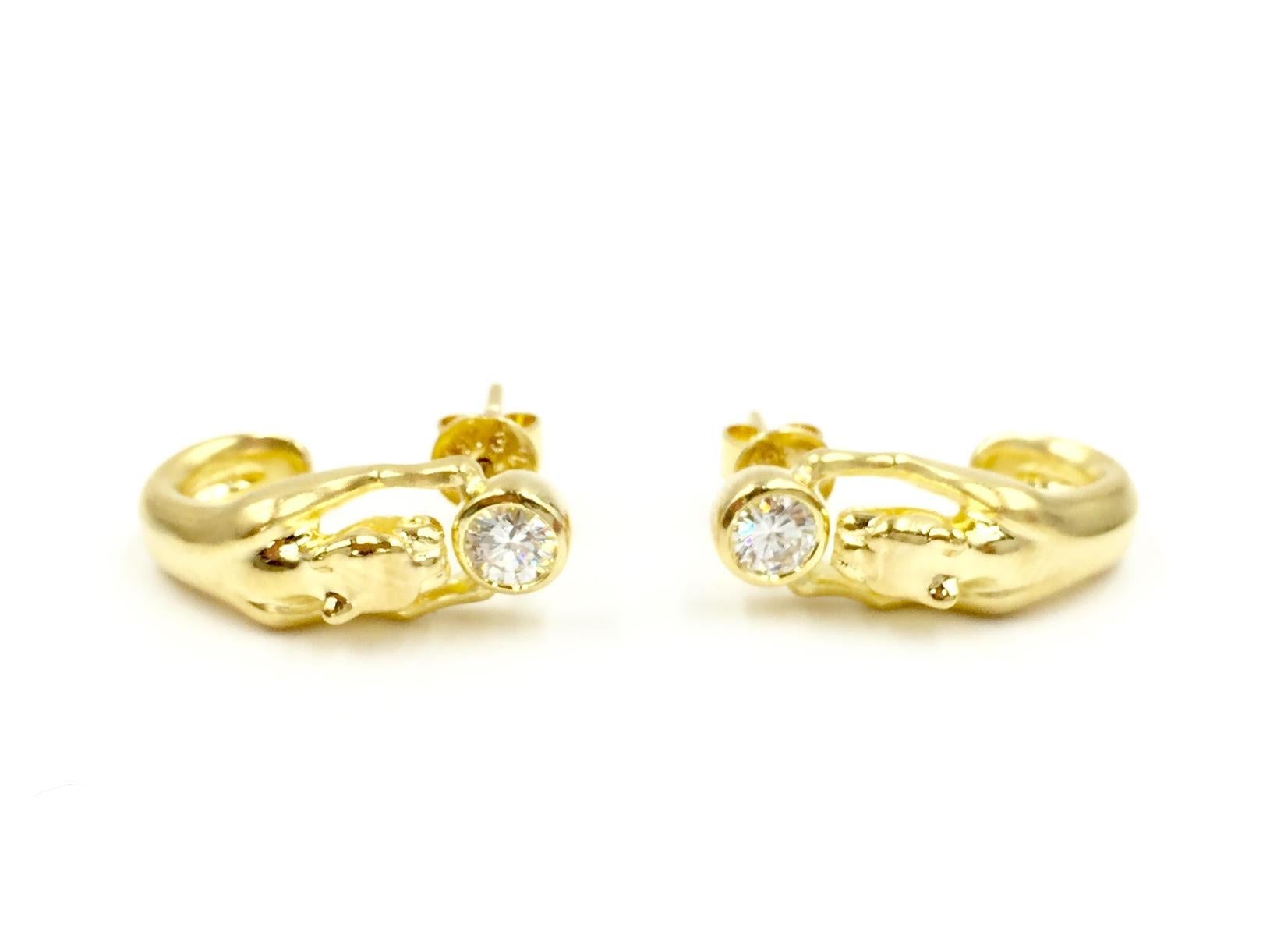 Vintage 18 Karat Yellow Gold Panther Diamond Earrings 1