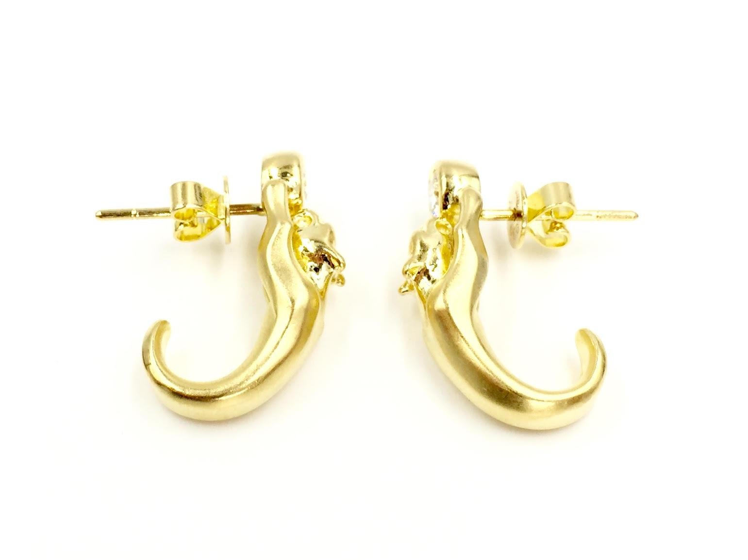 Vintage 18 Karat Yellow Gold Panther Diamond Earrings 2