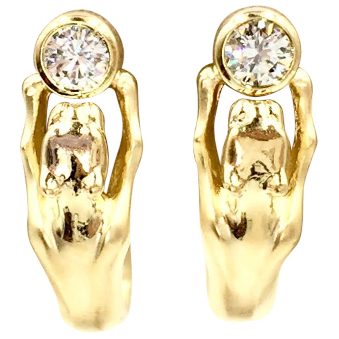 Vintage 18 Karat Yellow Gold Panther Diamond Earrings