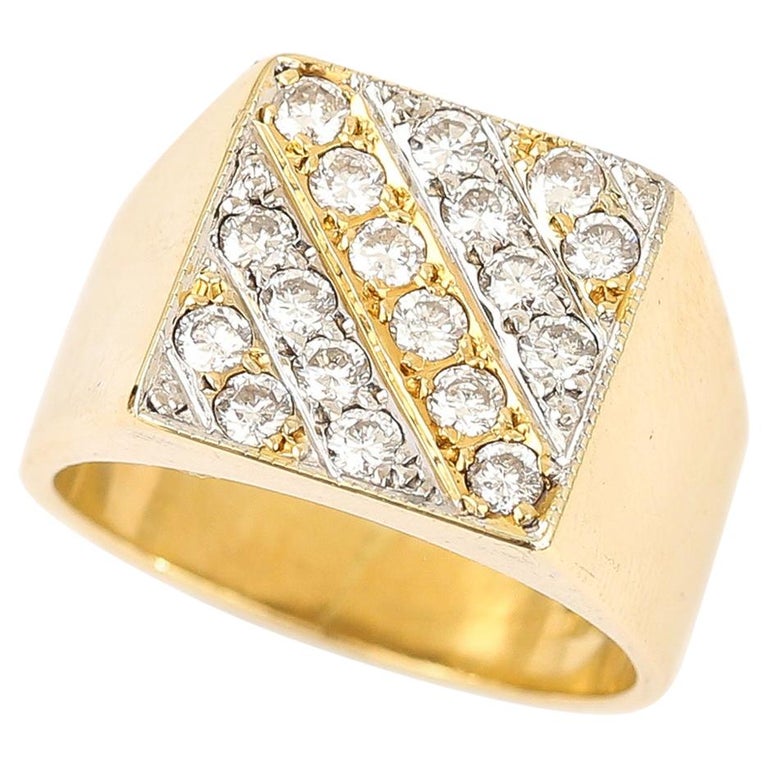 Vintage 18 Karat Yellow Gold Pavé Set 0.75 Carat Diamond Signet Ring ...