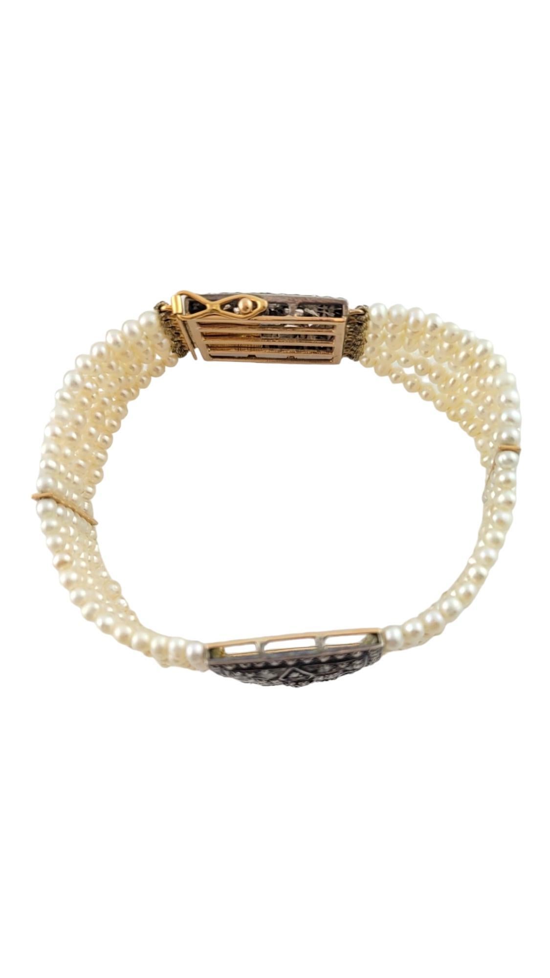 Brilliant Cut Vintage 18 Karat Yellow Gold Pearl and Diamond Bracelet #16958 For Sale