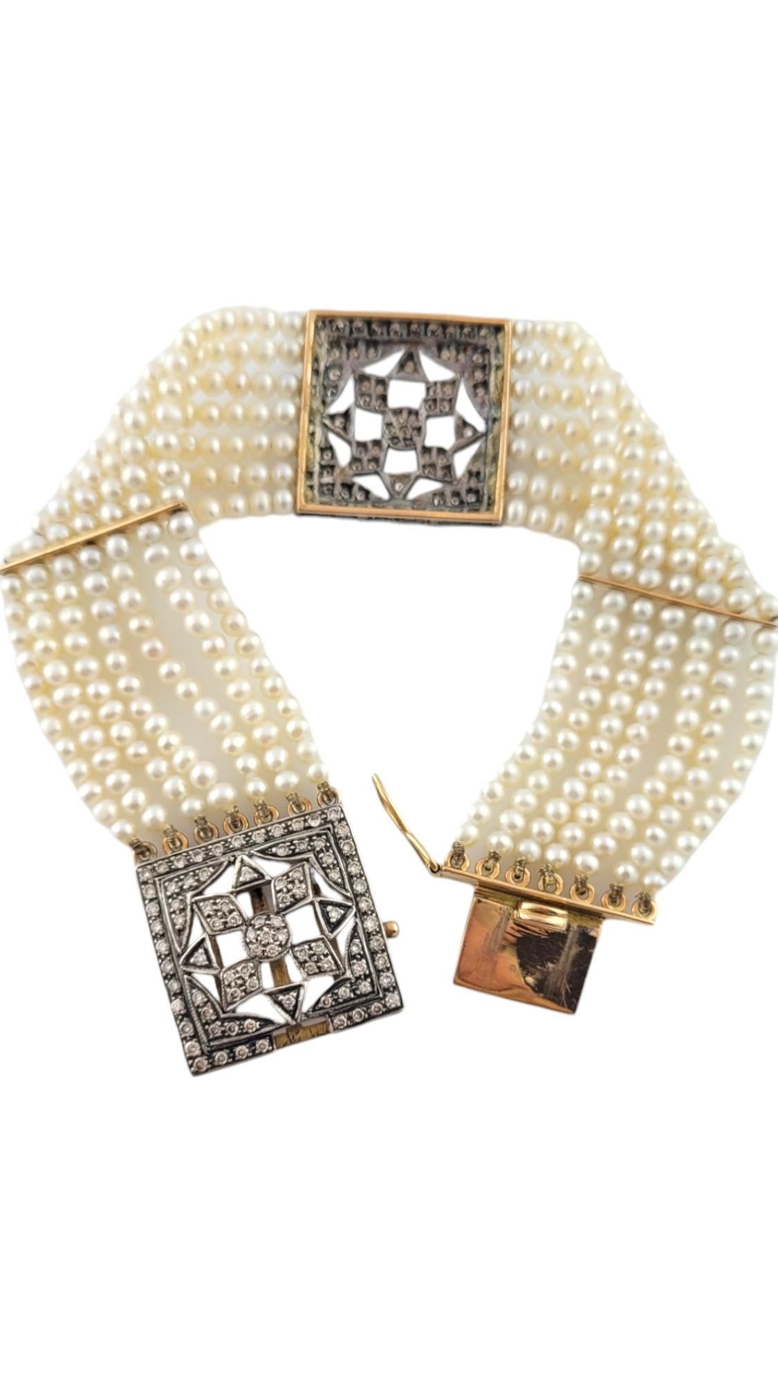 Women's Vintage 18 Karat Yellow Gold Pearl and Diamond Bracelet #16958 For Sale