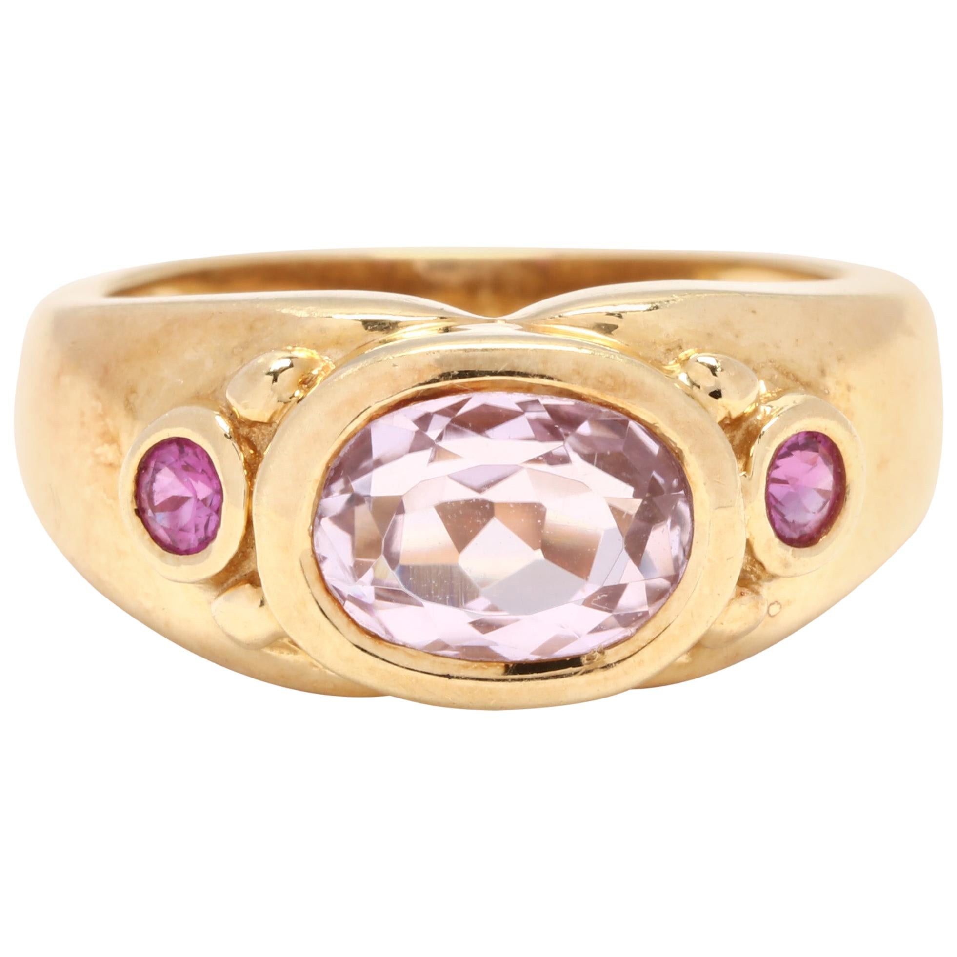 Vintage 18 Karat Yellow Gold, Pink Topaz and Pink Sapphire Ring