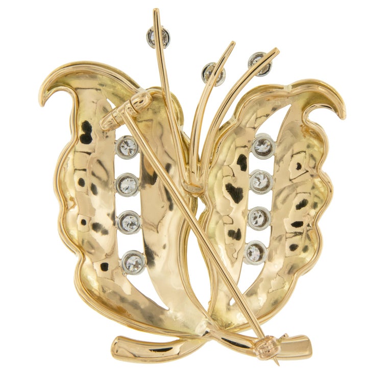 Broche Feuille Or Jaune 18K Et Platine Avec Diamants - Style Naturel Et Luxe MP2525
