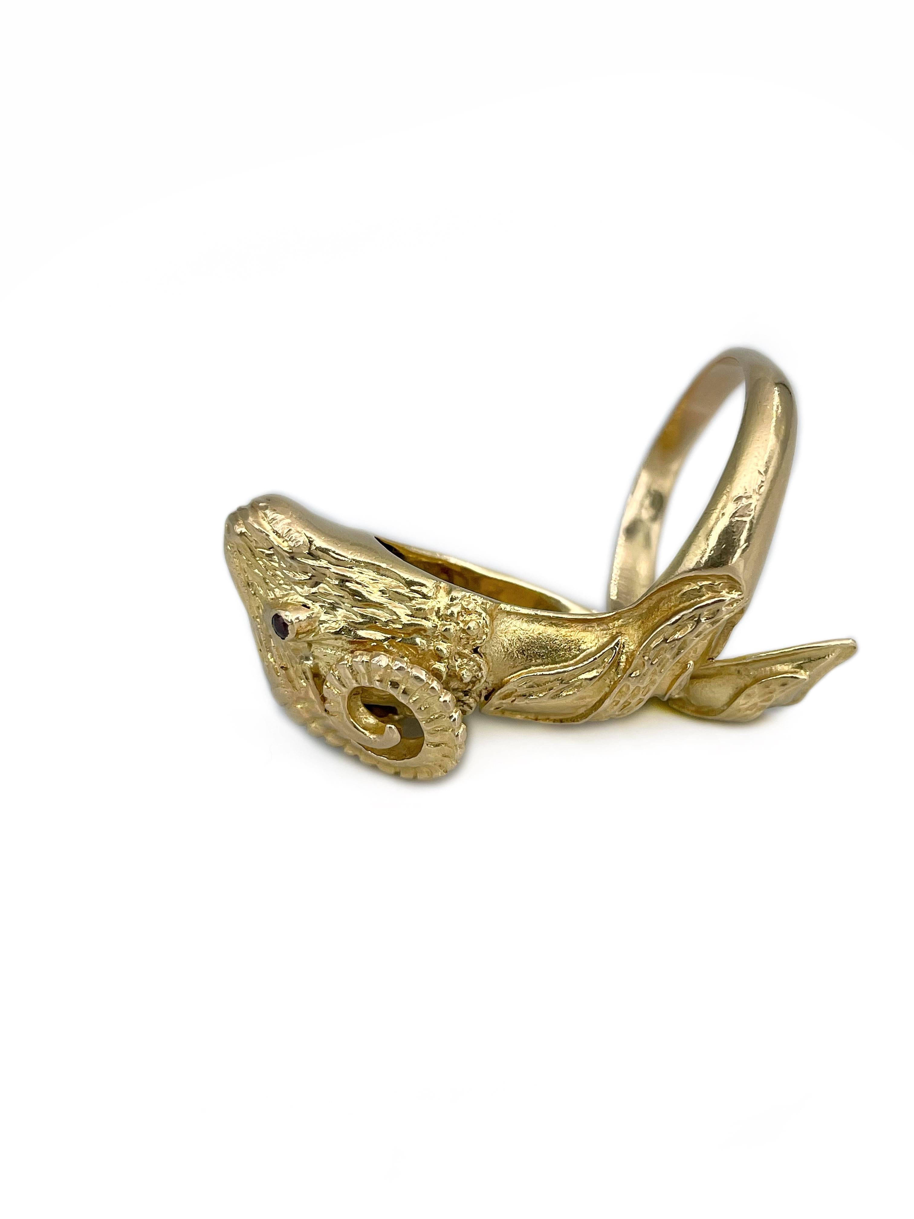 Vintage 18 Karat Gelbgold Widderkopf Cocktail Ring für Damen oder Herren