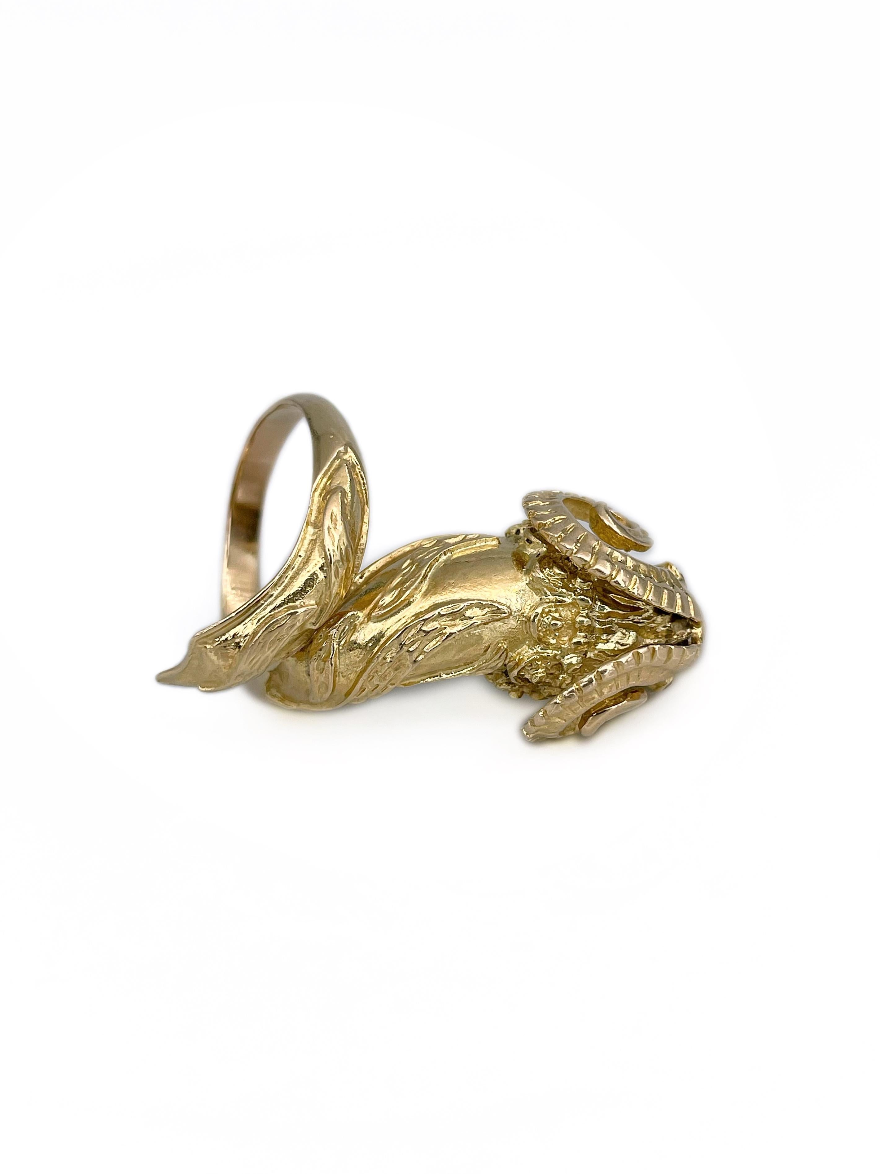 Vintage 18 Karat Gelbgold Widderkopf Cocktail Ring 1