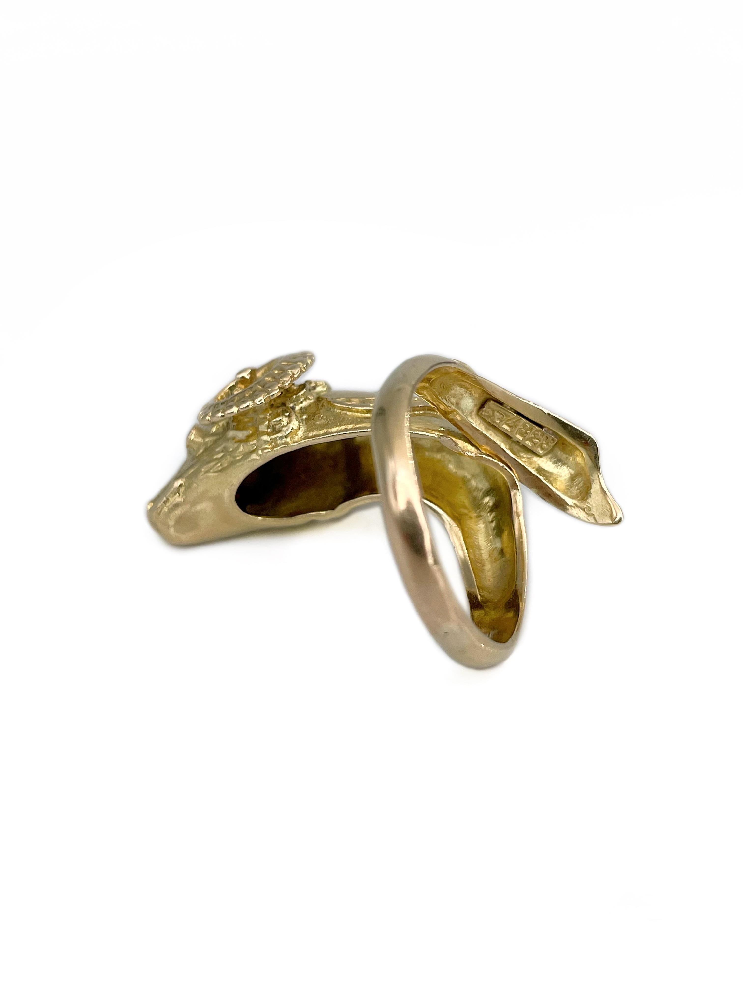 Vintage 18 Karat Gelbgold Widderkopf Cocktail Ring 2