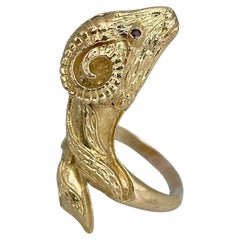 Vintage 18 Karat Gelbgold Widderkopf Cocktail Ring